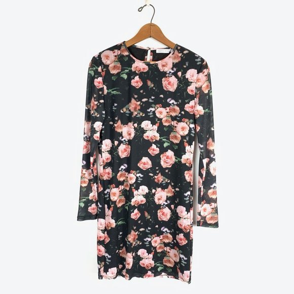 REBECCA MINKOFF L/S Floral Print Sheer Tunic Dress